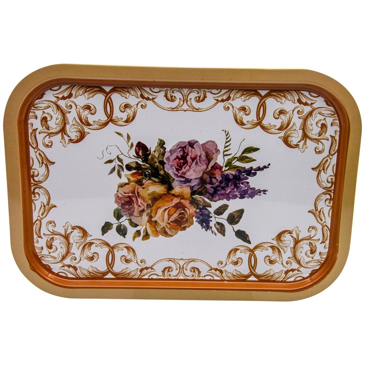 285x400 mm Rectangular Metal Tray Gül Kahve Desen — Trays — Tinbox