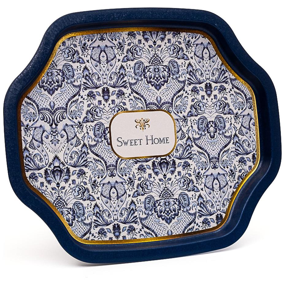 Kavisli dalgalı kenarlı tepsi, 278x332 mm, Azulejo esintili mavi ve beyaz dekoratif desen. — Tepsiler — görsel 2 / 3 — Tinbox