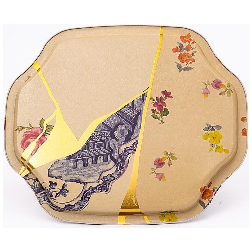 Kavisli dalgalı kenarlı tepsi 278x332 mm Kintsugi Altın damarlı çiçek — Tepsiler — görsel 3 / 4 — Tinbox