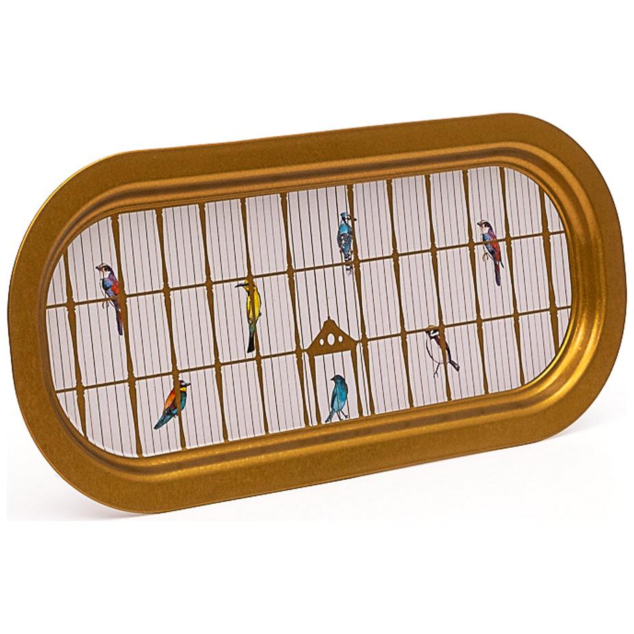 160x350 mm Dikdörtgen Metal Tepsi, Renkli Kuşlarla Süslü Vintage Kuş Kafesi İllüstrasyonu — Tepsiler — görsel 2 / 3 — Tinbox