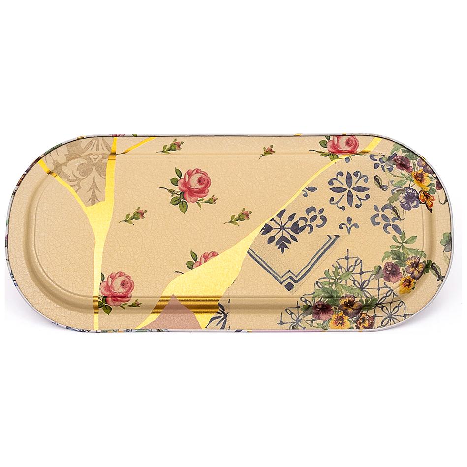 160x350 mm Dikdörtgen Metal Tepsi Kintsugi Altın Damarlı Çiçek — Tepsiler — görsel 2 / 4 — Tinbox