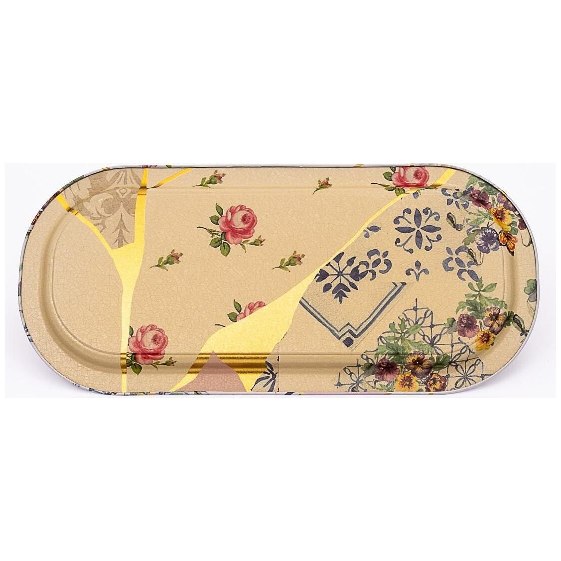 160x350 mm Dikdörtgen Metal Tepsi Kintsugi Altın Damarlı Çiçek — Tepsiler — görsel 3 / 4 — Tinbox