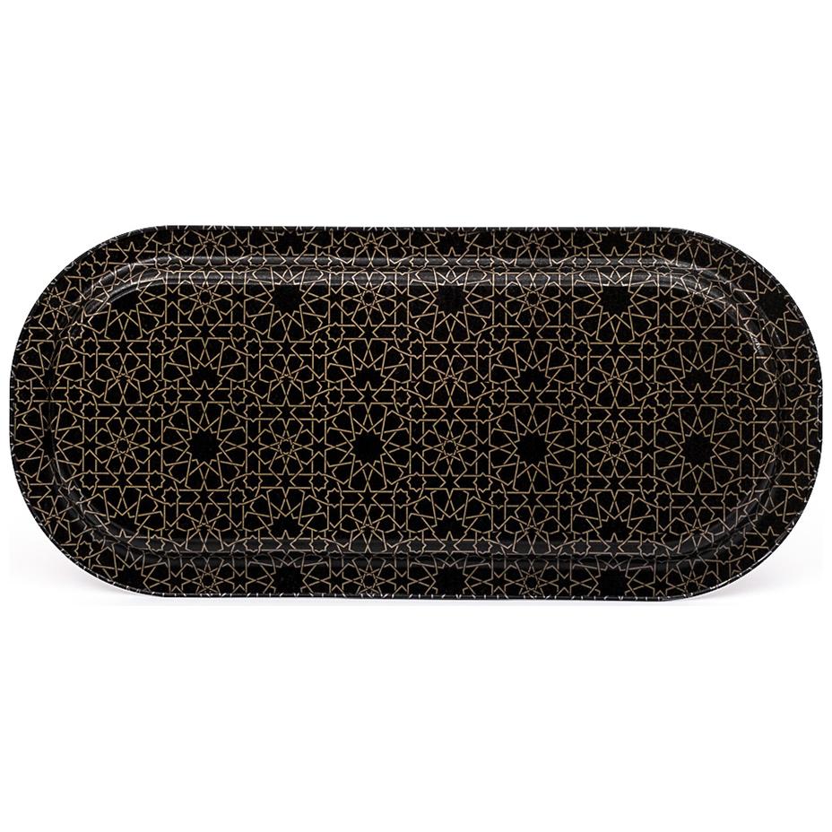 160x350 mm Dikdörtgen Metal Tepsi, altın geometrik desen, siyah zemin — Tepsiler — görsel 3 / 3 — Tinbox