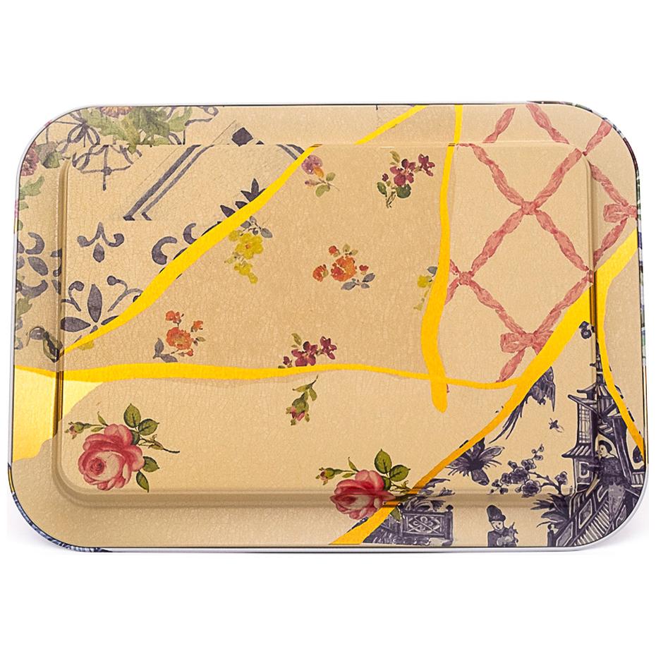 310x430 mm Metal Dikdörtgen Tepsi Kintsugi Altın Damarlı Çiçek Desenli — Tepsiler — görsel 2 / 4 — Tinbox