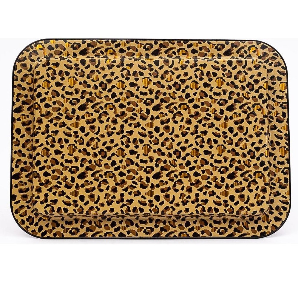 310x430 mm Metal Dikdörtgen Tepsi, Altın Leopar Desenli — Tepsiler — görsel 3 / 4 — Tinbox
