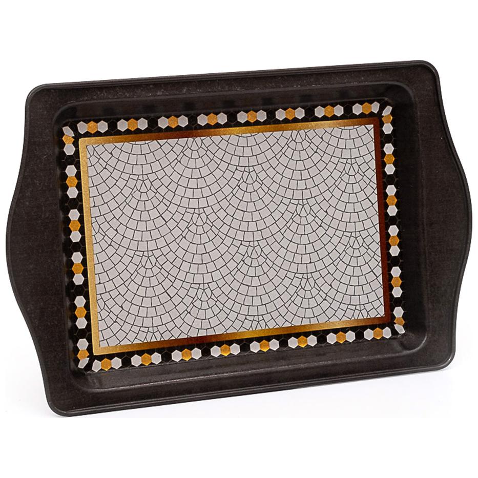 160 x 250 mm Dikdörtgen Metal Tepsi Kulpu Geometrik Mozaik Desen — Tepsiler — Tinbox