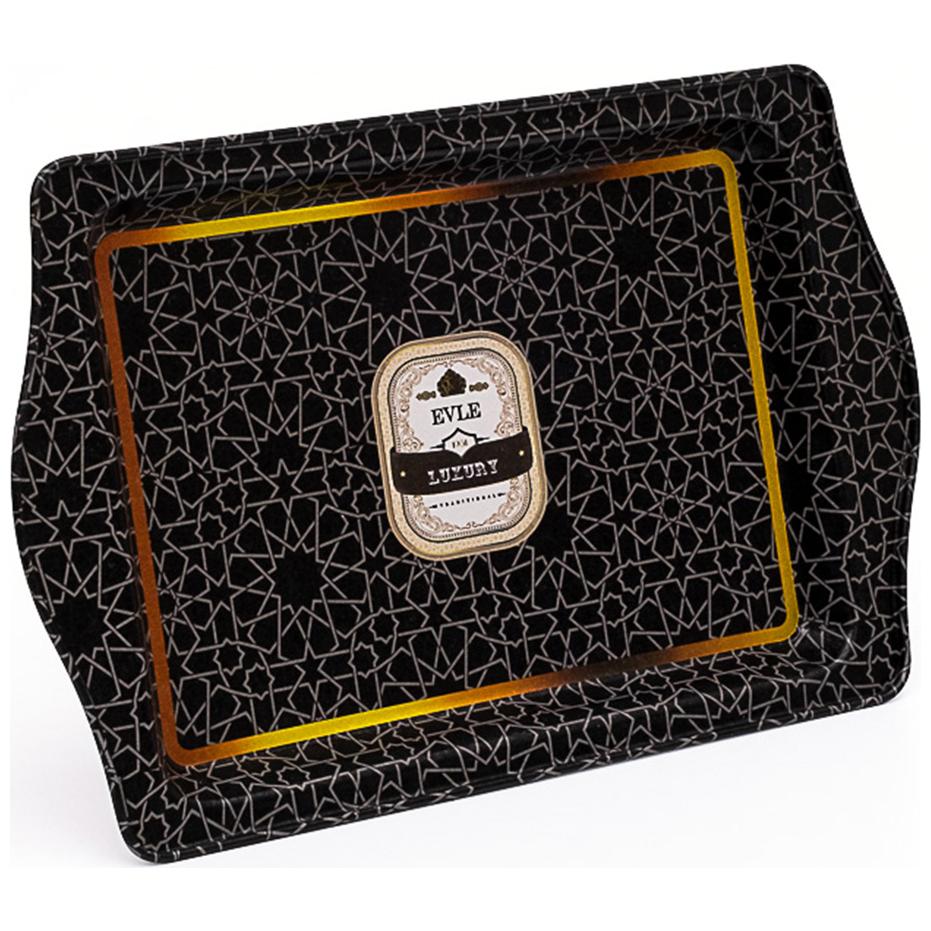 160 x 250 mm Rectangular Metal Tray Handle gold geometric pattern black background — Trays — view 2 of 3 — Tinbox