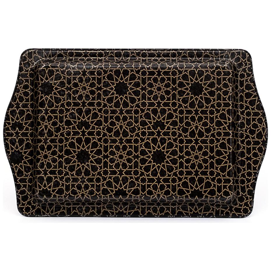 160 x 250 mm Rectangular Metal Tray Handle gold geometric pattern black background — Trays — view 3 of 3 — Tinbox