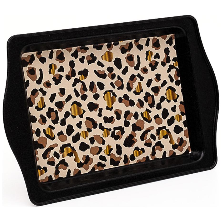 160 x 250 mm Rectangular Metal Tray Handle Gold Leopard Print Pattern — Trays — Tinbox