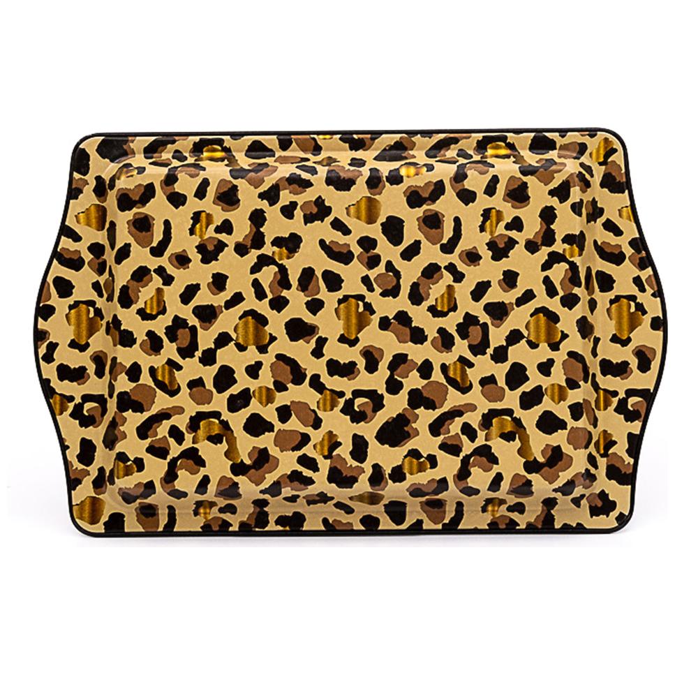 160 x 250 mm Dikdörtgen Metal Tepsi Kulplu, Altın Leopar Desenli — Tepsiler — görsel 2 / 4 — Tinbox