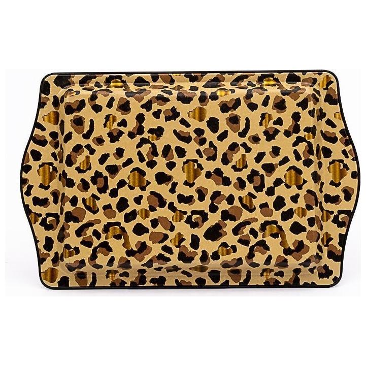 160 x 250 mm Dikdörtgen Metal Tepsi Kulplu, Altın Leopar Desenli — Tepsiler — görsel 3 / 4 — Tinbox