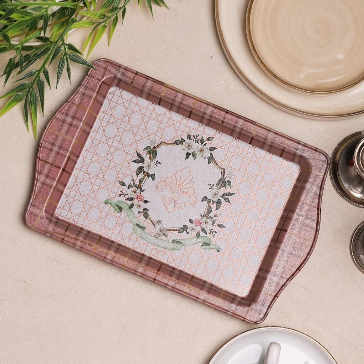 160 x 250 mm Rectangular Metal Tray Handle Rosy — Trays — view 4 of 4 — Tinbox