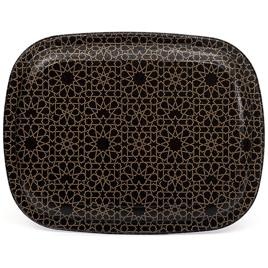 235 x 305 mm Metal Dikdörtgen Tepsi, altın geometrik desen, siyah zemin — Tepsiler — görsel 3 / 3 — Tinbox