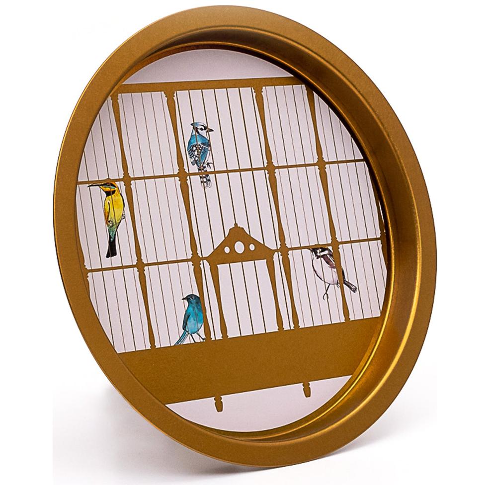Ø315 mm Round Metal Tray Vintage Birdcage Illustration with Colorful Birds — Trays — view 2 of 3 — Tinbox