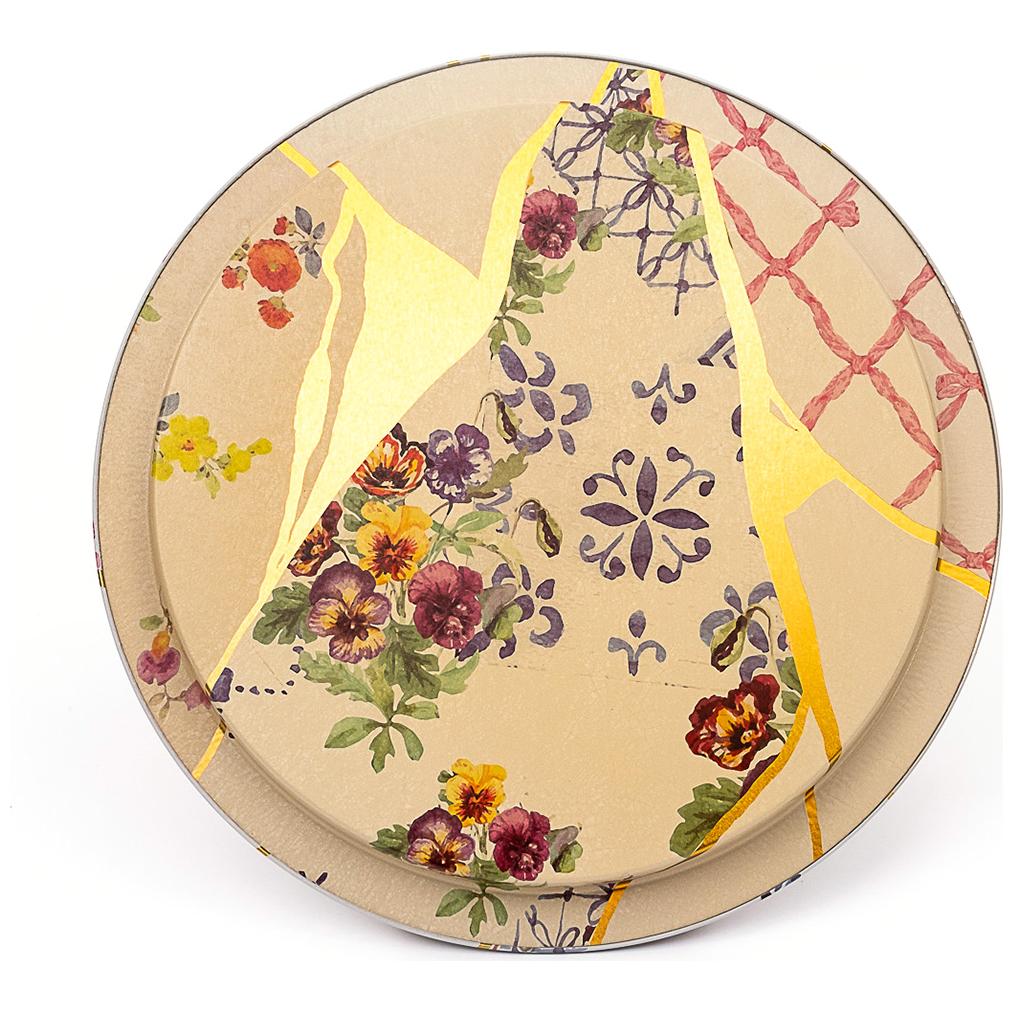 Ø315 mm Yuvarlak Metal Tepsi Kintsugi Altın Damarlı Çiçek — Tepsiler — görsel 2 / 4 — Tinbox