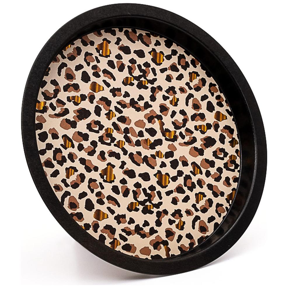 Ø315 mm Yuvarlak Metal Tepsi Altın Leopar Desenli — Tepsiler — Tinbox