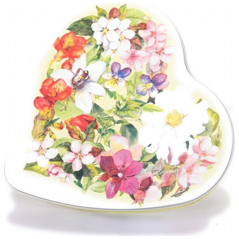 236x236x60 mm Kalp Şeklinde Metal Kutu 1.9L Metal Kapak Kalp Çiçek Beyaz — Özel Tasarım Kutular — görsel 2 / 4 — Tinbox