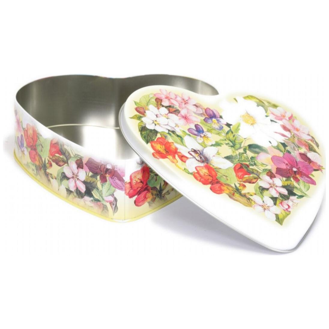 236x236x60 mm Kalp Şeklinde Metal Kutu 1.9L Metal Kapak Kalp Çiçek Beyaz — Özel Tasarım Kutular — görsel 4 / 4 — Tinbox