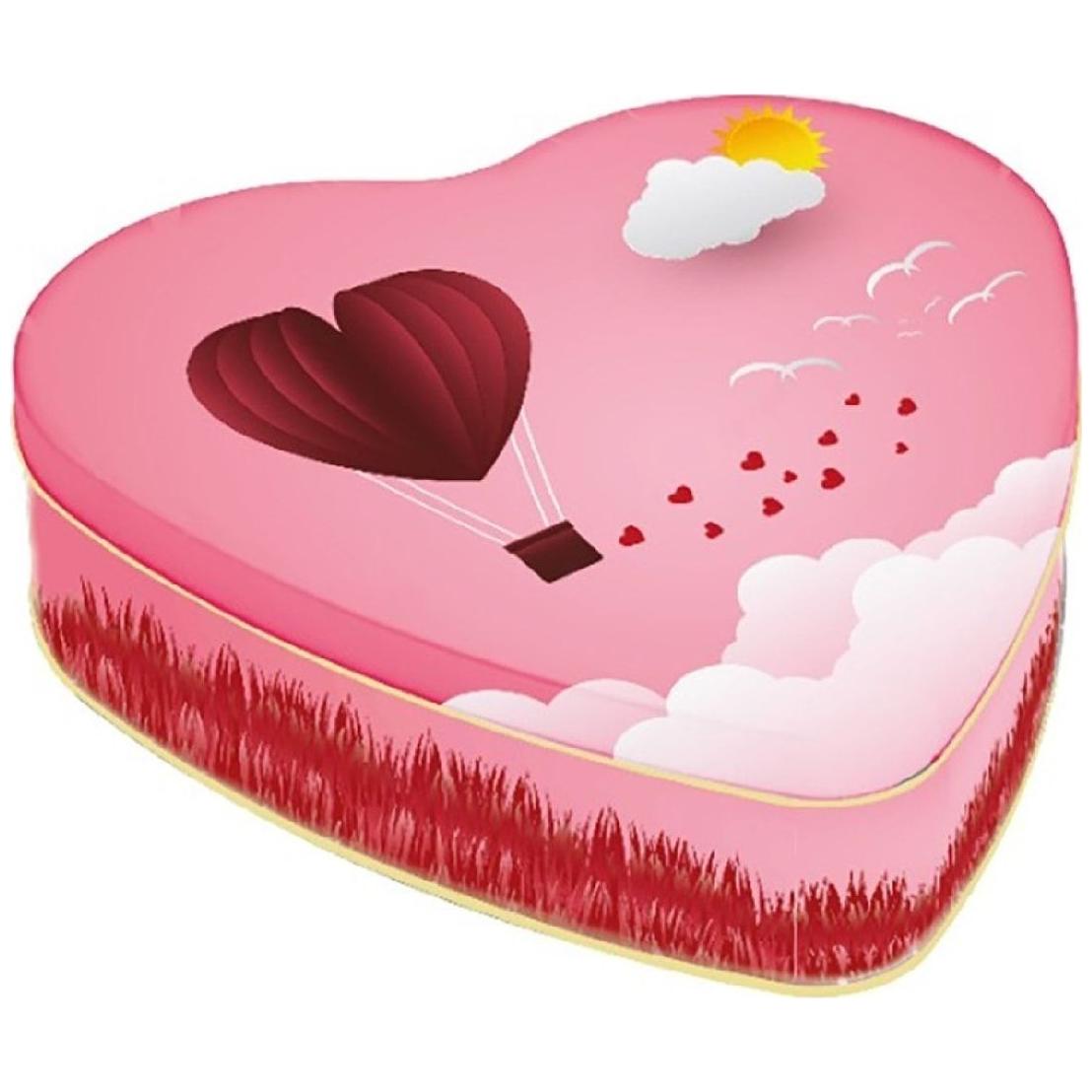 236x236x60 mm Kalp Şeklinde Metal Kutu 1.9L Metal Kapaklı Pembe Kalp Şeklinde Balon — Özel Tasarım Kutular — Tinbox