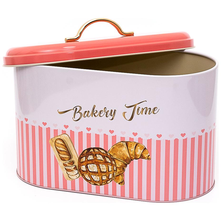 178 x 338 x 200 mm Metal Bread Box Metal Handle 9.8L Bread Pink Line background — Bread Boxes — Tinbox