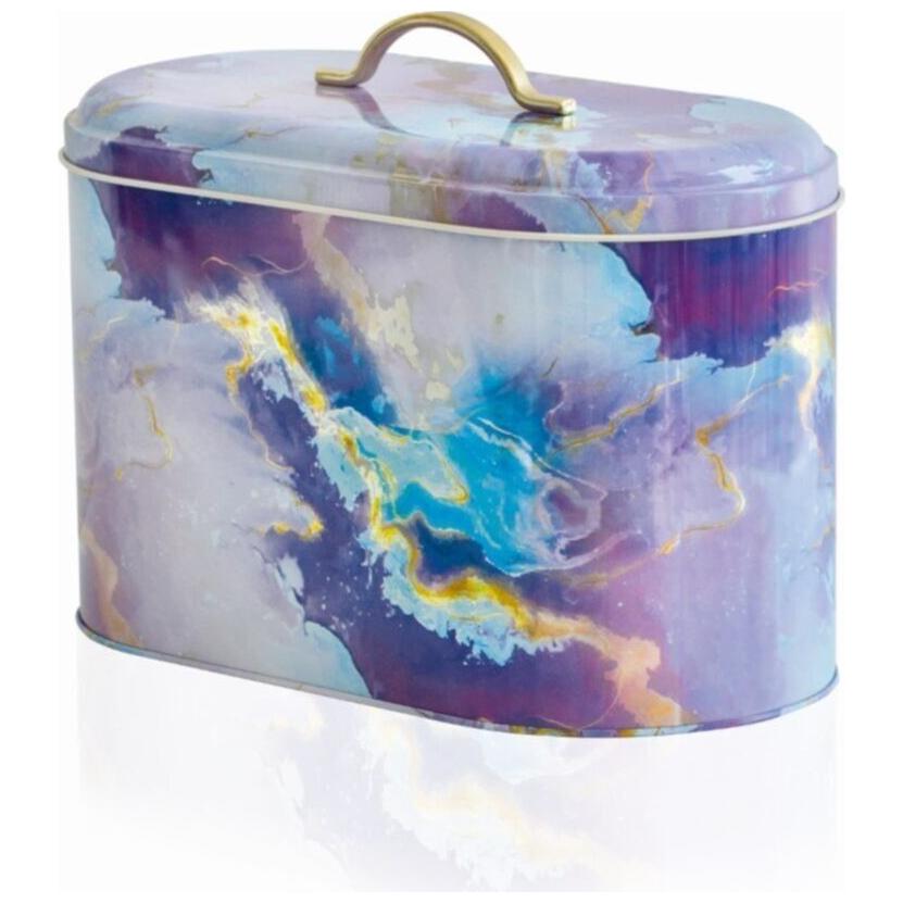 178 x 338 x 200 mm Metal Ekmek Kutusu, Metal Sap, 9.8L, Pembe ve Altın Mermer Dokulu — Ekmeklik — görsel 3 / 4 — Tinbox