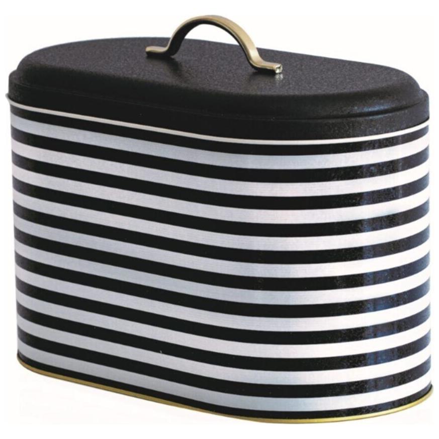 178 x 338 x 200 mm Metal Ekmek Kutusu, Metal Sap, 9.8L, Siyah Beyaz Çizgili Desen — Ekmeklik — Tinbox