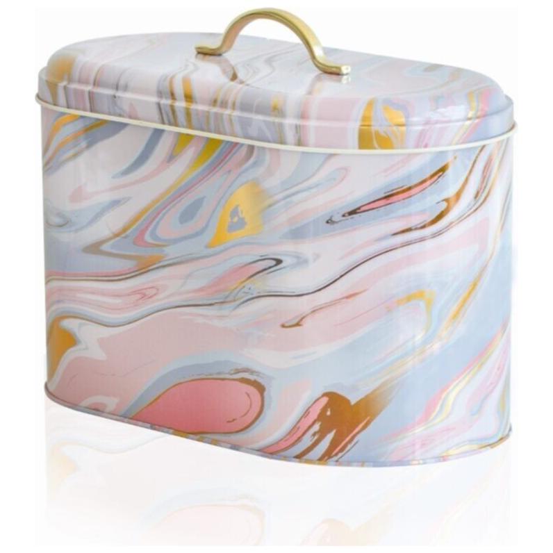 178 x 338 x 200 mm Metal Bread Box Metal Handle 9.8L Pink and Gold Marble Texture — Bread Boxes — view 3 of 4 — Tinbox