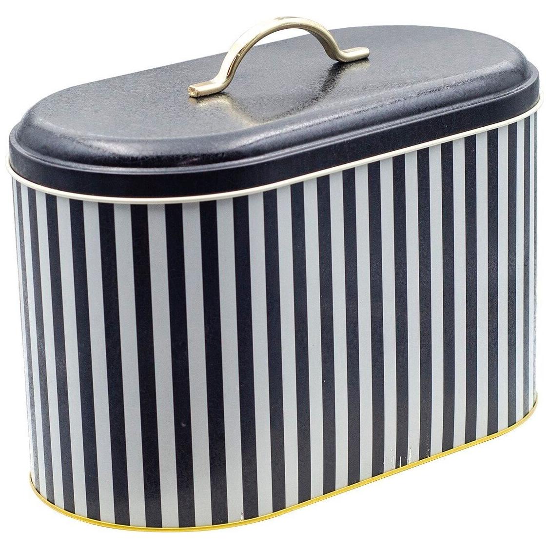 178 x 338 x 200 mm Metal Ekmek Kutusu, Metal Sap, 9.8L, Siyah Beyaz Çizgili Desen — Ekmeklik — görsel 2 / 4 — Tinbox