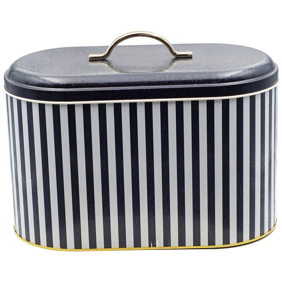 178 x 338 x 200 mm Metal Ekmek Kutusu, Metal Sap, 9.8L, Siyah Beyaz Çizgili Desen — Ekmeklik — görsel 3 / 4 — Tinbox