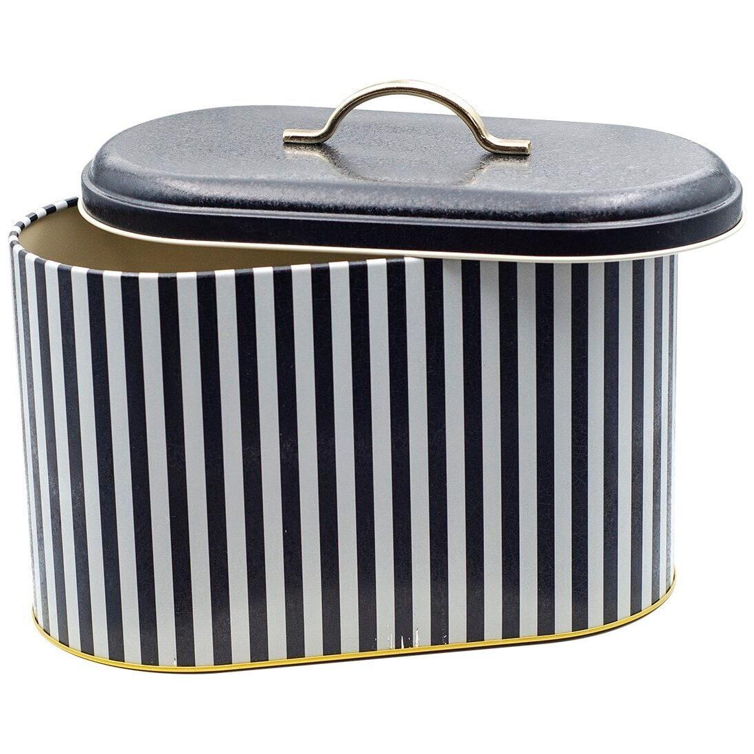 178 x 338 x 200 mm Metal Ekmek Kutusu, Metal Sap, 9.8L, Siyah Beyaz Çizgili Desen — Ekmeklik — görsel 4 / 4 — Tinbox