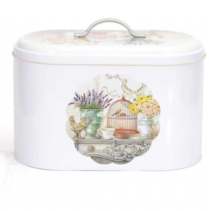 178 x 338 x 200 mm Metal Bread Box Metal Handle 9.8L Vintage Garden Charm — Bread Boxes — Tinbox