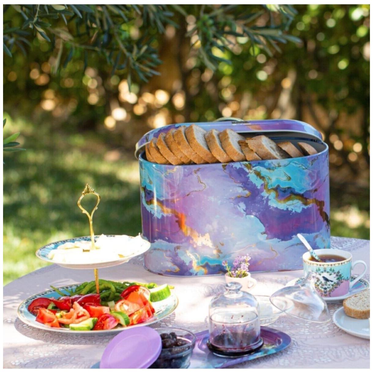 178 x 338 x 200 mm Metal Ekmek Kutusu, Metal Sap, 9.8L, Pembe ve Altın Mermer Dokulu — Ekmeklik — görsel 4 / 4 — Tinbox