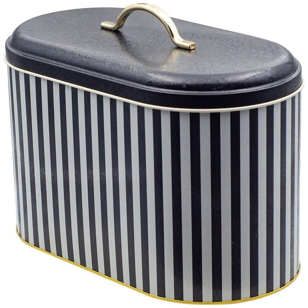 178 x 338 x 200 mm Metal Ekmek Kutusu, Metal Sap, 9.8L, Siyah Beyaz Çizgili Desen — Ekmeklik — Tinbox