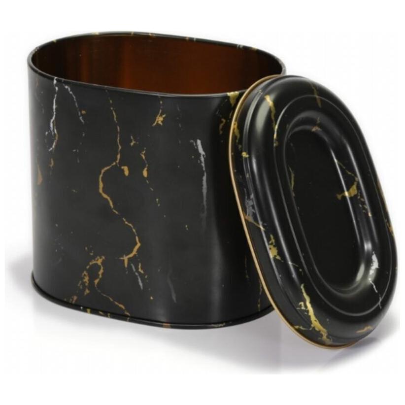 Oval Metal Kutu – 140 x 120 x 130 mm (1,4 L) Mermer Siyah — Yuvarlak Kutular — görsel 4 / 4 — Tinbox