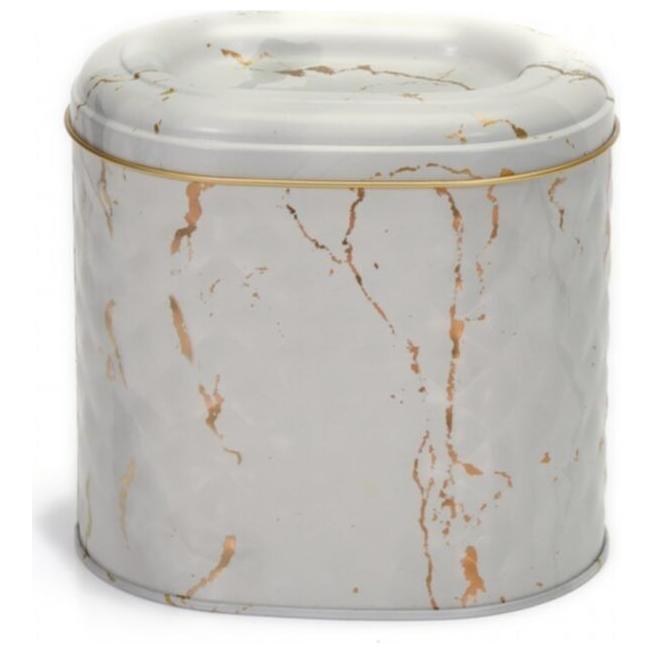 Oval Metal Kutu – 140 x 120 x 130 mm (1,4 L) Mermer Beyazı — Yuvarlak Kutular — görsel 2 / 4 — Tinbox