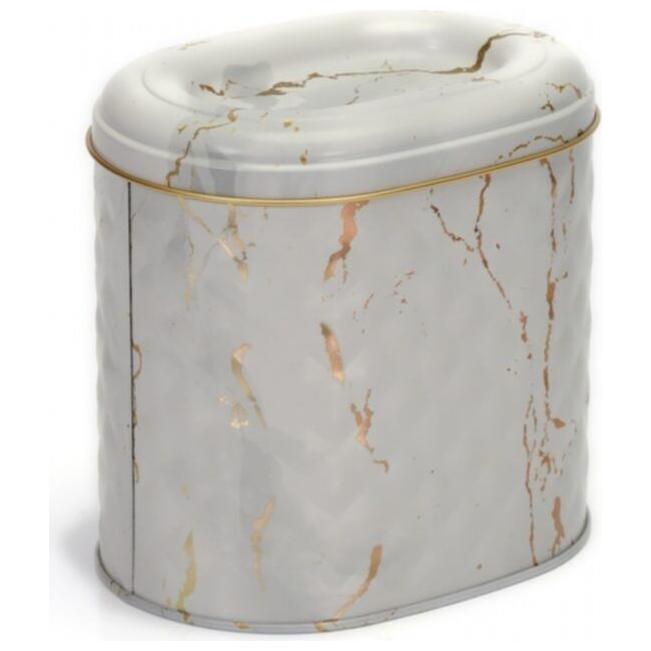 Oval Metal Kutu – 140 x 120 x 130 mm (1,4 L) Mermer Beyazı — Yuvarlak Kutular — görsel 3 / 4 — Tinbox