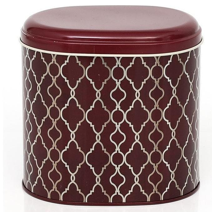 Oval Metal Kutu – 140 x 120 x 130 mm (1,4L) altın geometrik desen siyah zemin — Yuvarlak Kutular — görsel 2 / 5 — Tinbox