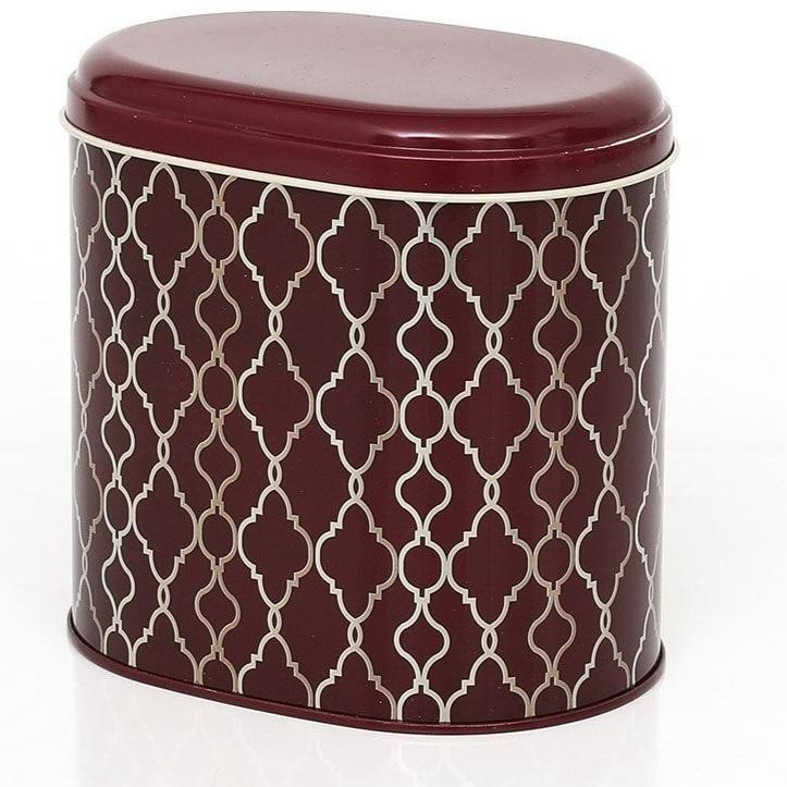 Oval Metal Kutu – 140 x 120 x 130 mm (1,4L) altın geometrik desen siyah zemin — Yuvarlak Kutular — görsel 3 / 5 — Tinbox