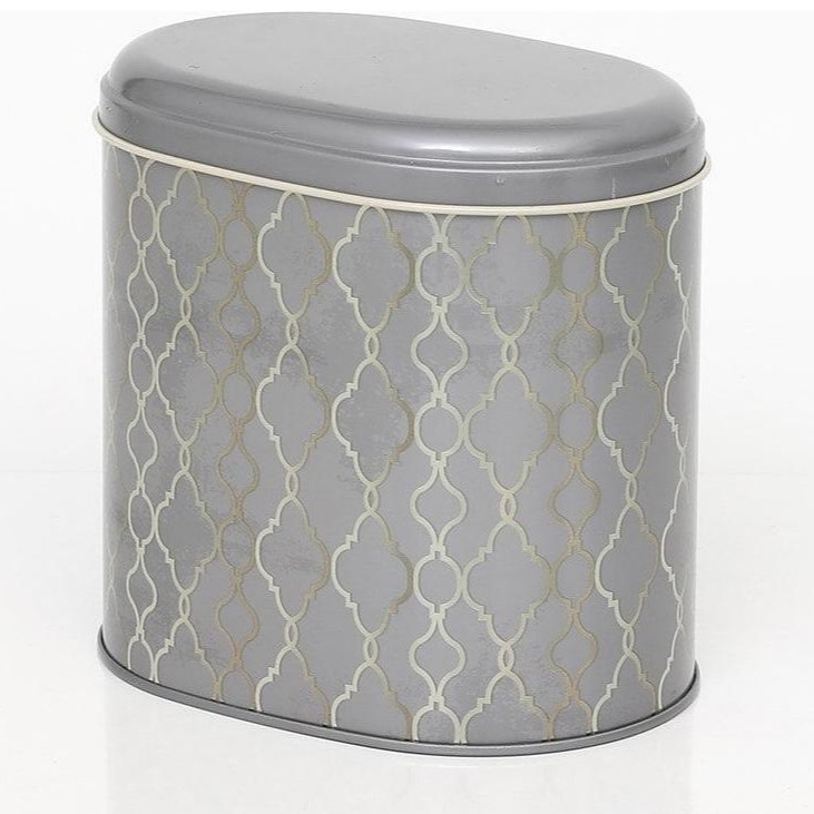 Oval Metal Kutu – 140 x 120 x 130 mm (1,4L) altın geometrik desen siyah zemin — Yuvarlak Kutular — görsel 3 / 5 — Tinbox