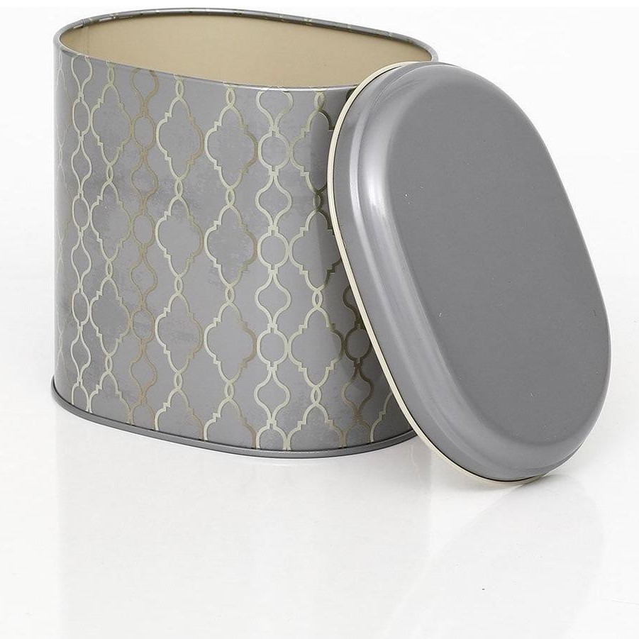 Oval Metal Kutu – 140 x 120 x 130 mm (1,4L) altın geometrik desen siyah zemin — Yuvarlak Kutular — görsel 4 / 5 — Tinbox