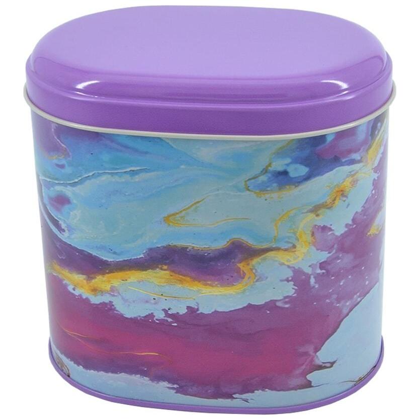 Oval Metal Kutu – 140 x 120 x 130 mm (1,4 L) Pembe ve Altın Mermer Dokulu — Yuvarlak Kutular — görsel 2 / 5 — Tinbox