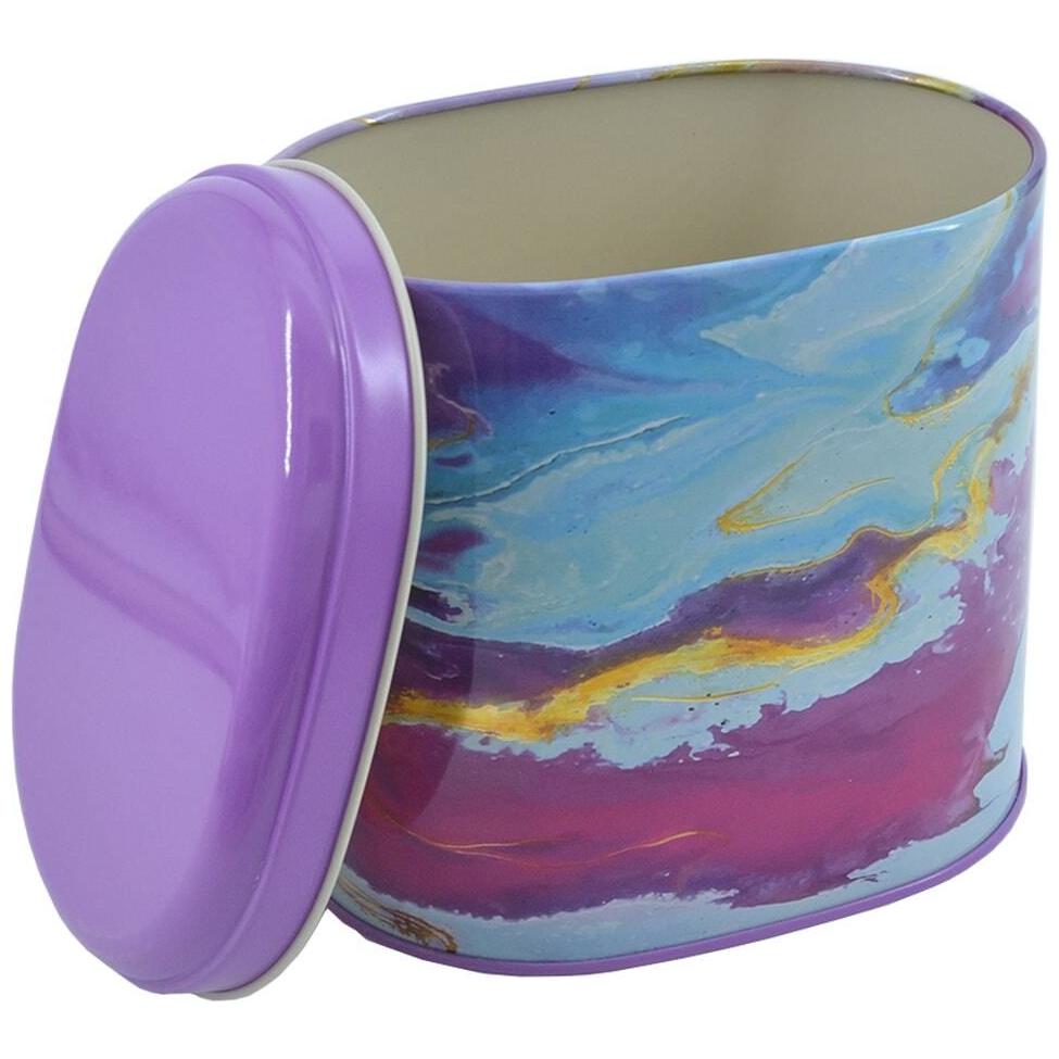 Oval Metal Kutu – 140 x 120 x 130 mm (1,4 L) Pembe ve Altın Mermer Dokulu — Yuvarlak Kutular — görsel 4 / 5 — Tinbox