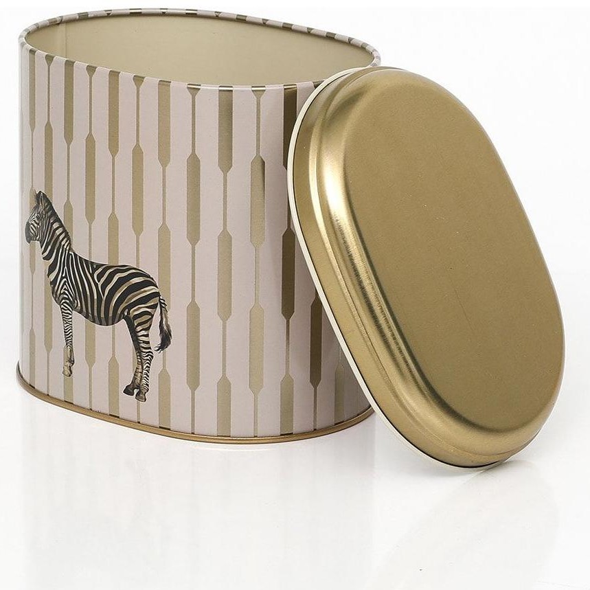 Oval Metal Teneke – 140 x 120 x 130 mm (1,4 L) Safari Zebra — Yuvarlak Kutular — görsel 3 / 4 — Tinbox