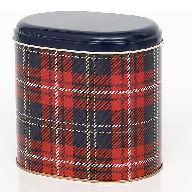 Oval Metal Kutu – 140 x 120 x 130 mm (1,4 L) Klasik İskoç Tartanı — Yuvarlak Kutular — görsel 3 / 4 — Tinbox