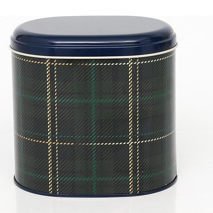 Oval Metal Kutu – 140 x 120 x 130 mm (1,4 L) Klasik İskoç Tartanı — Yuvarlak Kutular — Tinbox