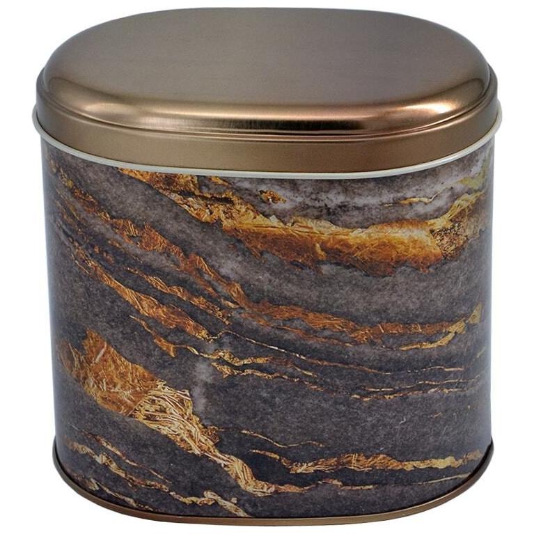 Oval Metal Kutu – 140 x 120 x 130 mm (1,4 L) Kaya ve Altın — Yuvarlak Kutular — Tinbox