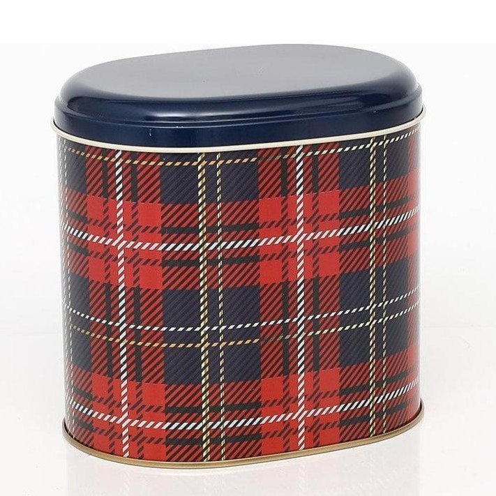 Oval Metal Kutu – 140 x 120 x 130 mm (1,4 L) Ekose Desenli — Yuvarlak Kutular — görsel 1 / 5 — Tinbox