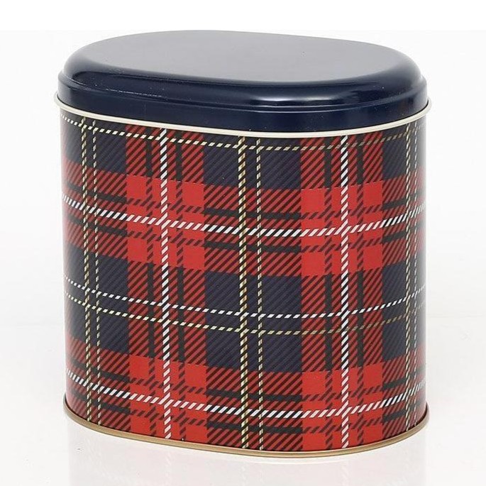 Oval Metal Kutu – 140 x 120 x 130 mm (1,4 L) Ekose Desenli — Yuvarlak Kutular — görsel 3 / 5 — Tinbox