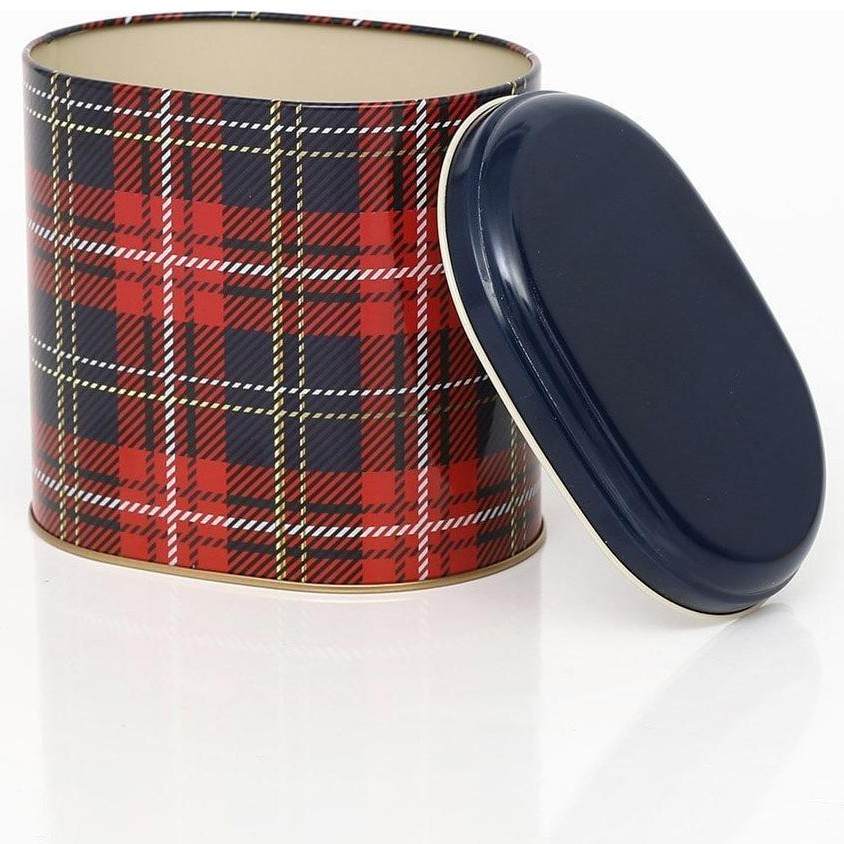 Oval Metal Kutu – 140 x 120 x 130 mm (1,4 L) Ekose Desenli — Yuvarlak Kutular — görsel 4 / 5 — Tinbox