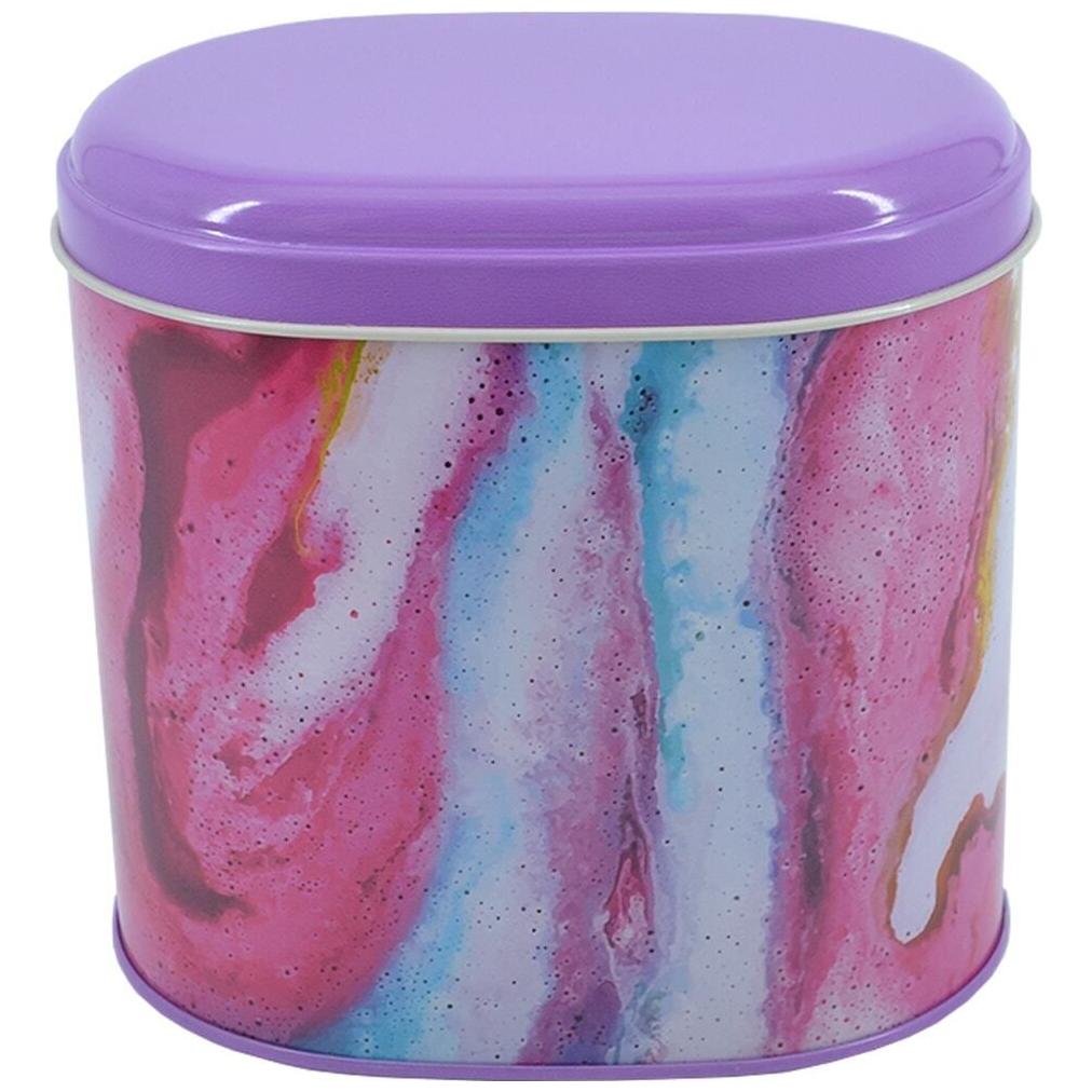 Oval Metal Kutu – 140 x 120 x 130 mm (1,4 L) Pembe ve Altın Mermer Dokulu — Yuvarlak Kutular — görsel 2 / 5 — Tinbox